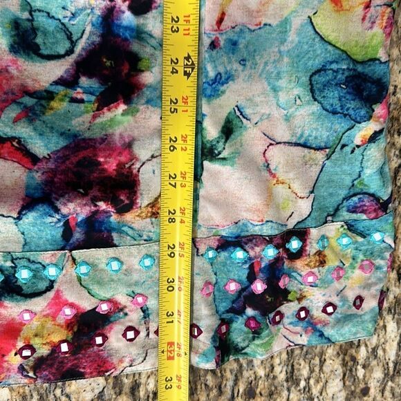 Soft Surroundings Watercolor Print Beaded Mandarin Color Tunic Top Size M - Picture 8 of 8